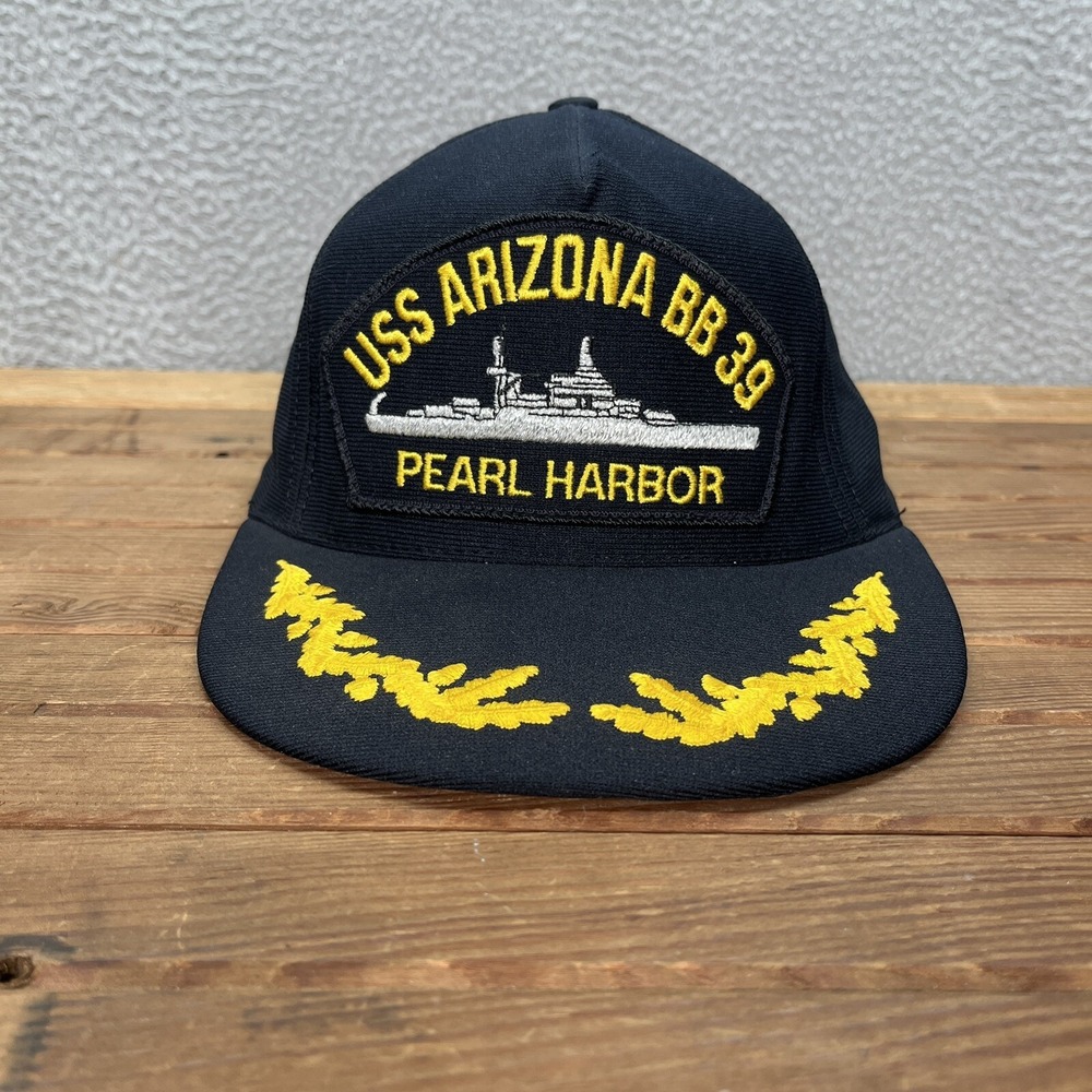 Vintage‎ USS Arizona BB 39 Pearl Harbor Hat Adult Black Gold Snapback Cap USA